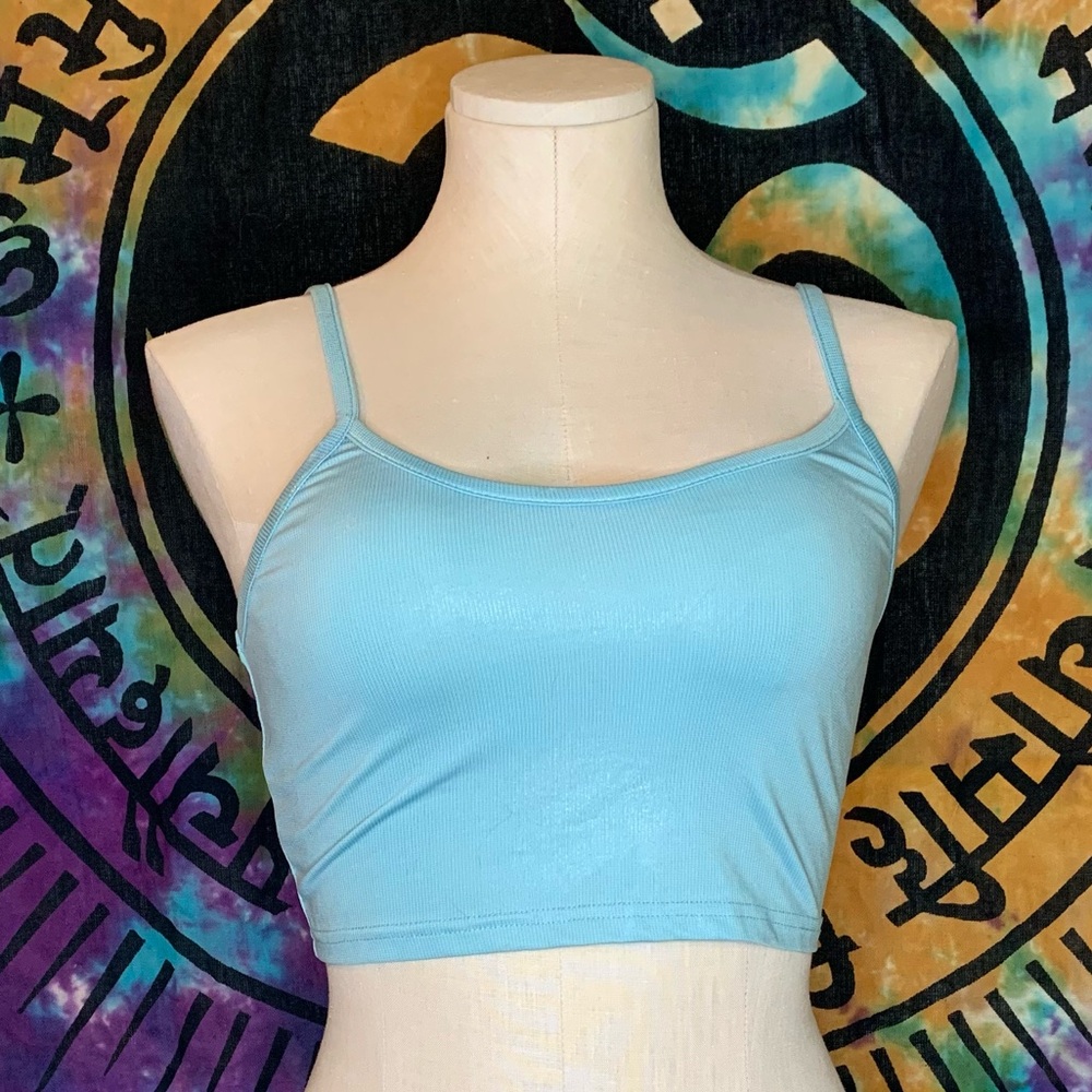 Forever 21 Sparkly Sky Blue Crop Top with Adjustable Spaghetti Straps Size XS
